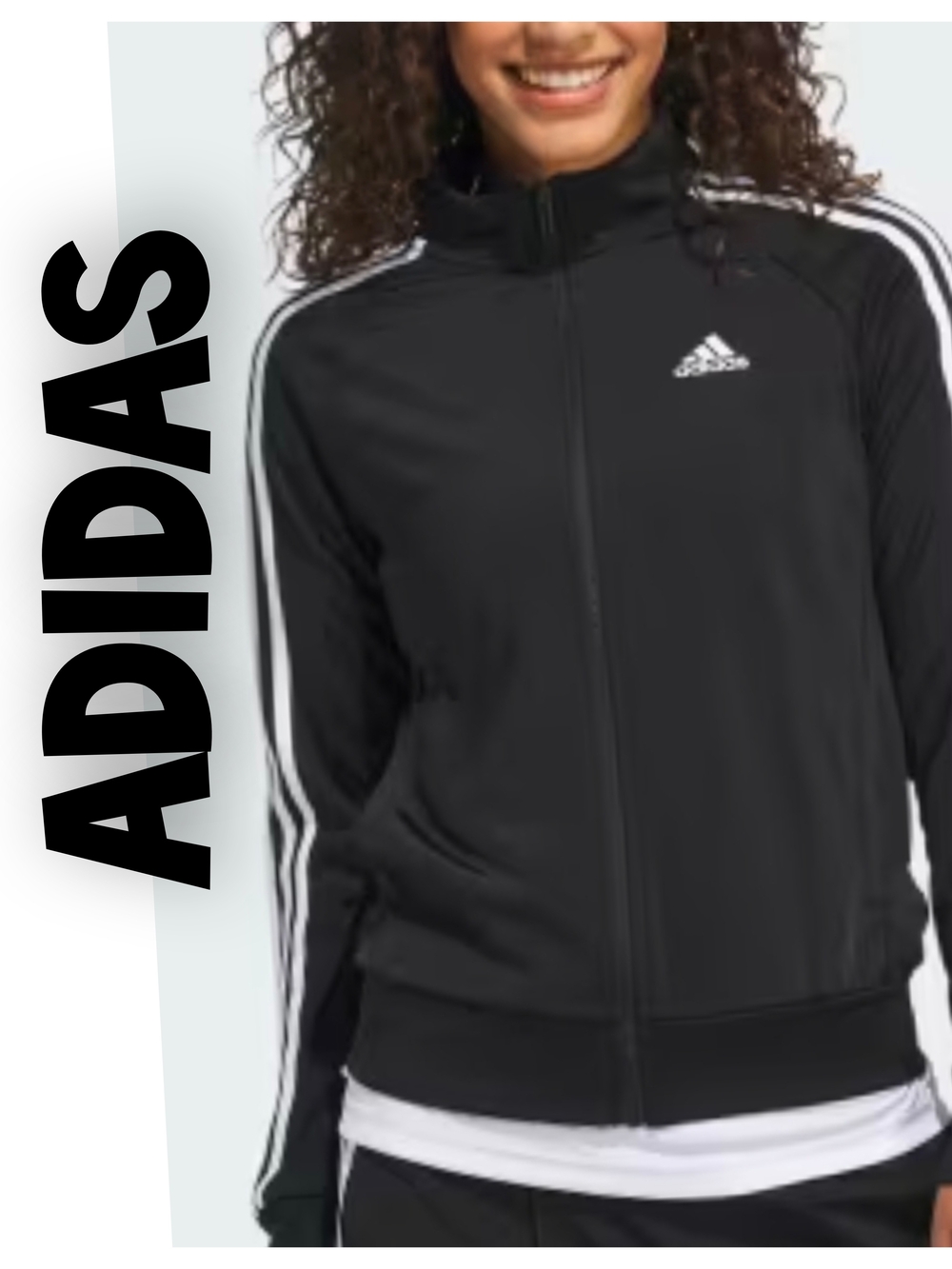 adidas Women’s Black Track Jacket with White Stripes Size Medium